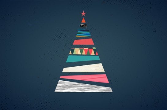 Christmas card with abstract symbol of tree on grungy background