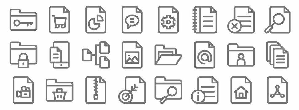 document and files line icons. linear set. quality vector line set such as pdf, file, file, video, f