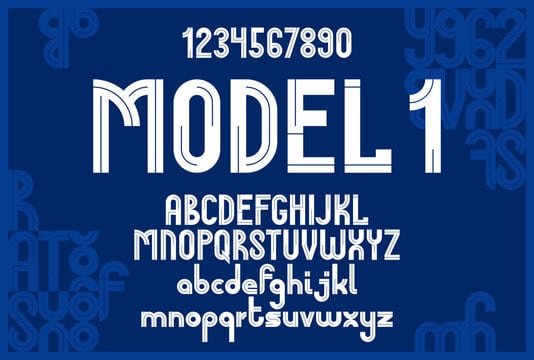 Geometric original font vector design, geometrical typography alphabet letters set including numbers